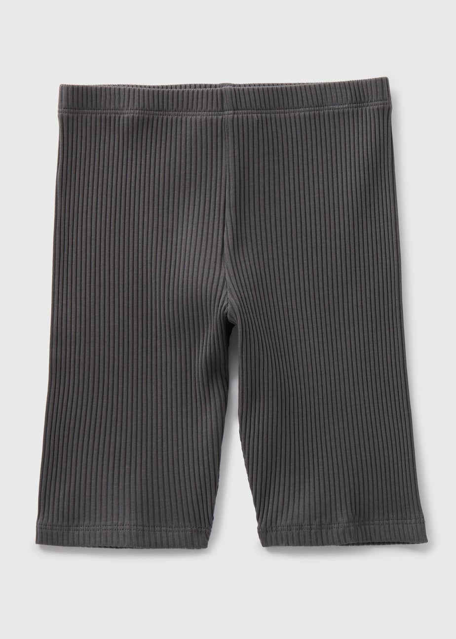 Girls Dark Grey Ribbed Cycling Shorts (7-13yrs)