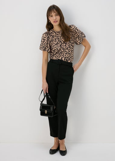 Et Vous Beige Animal Print Puff Sleeve Blouse