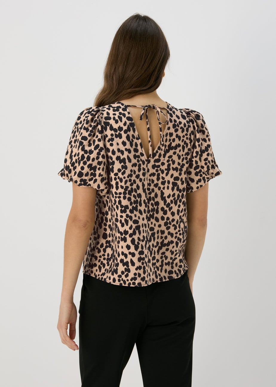 Et Vous Beige Animal Print Puff Sleeve Blouse
