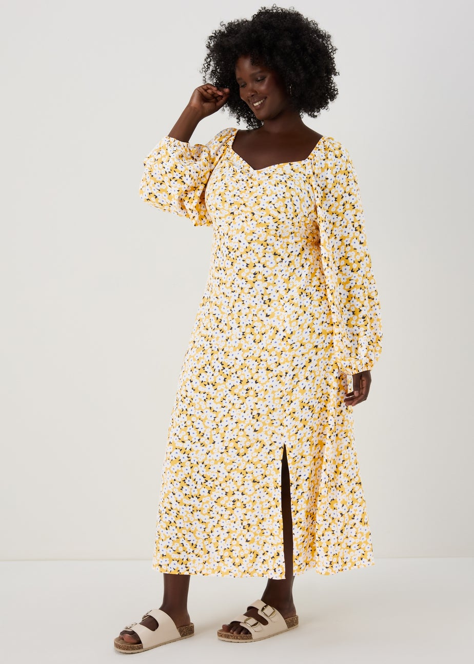 Yellow Floral Midi Dress