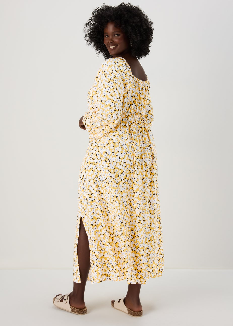 Yellow Floral Midi Dress