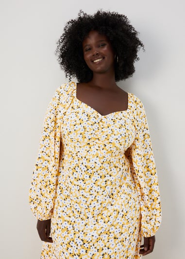 Yellow Floral Midi Dress
