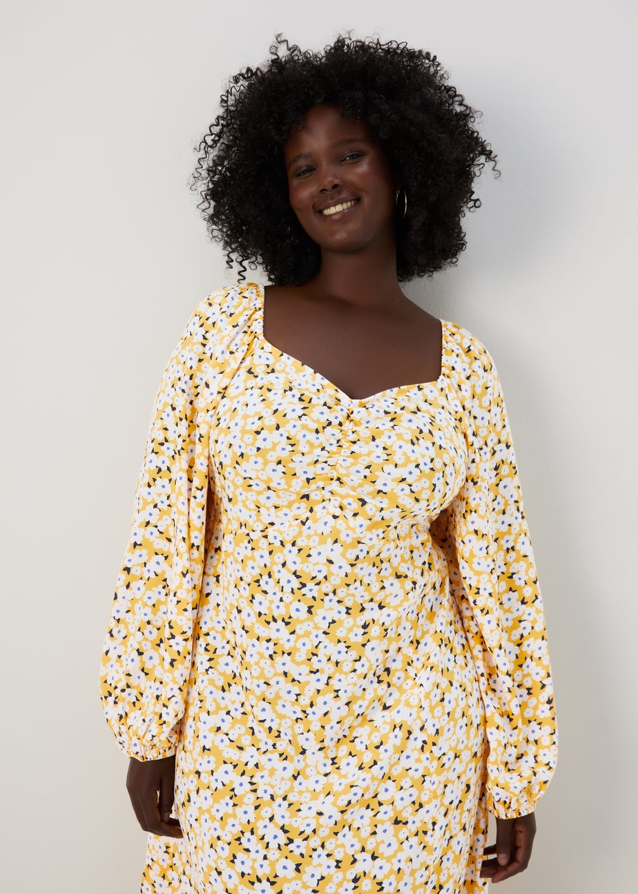 Yellow Floral Midi Dress