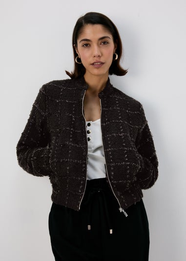 Et Vous Black Textured Bomber Jacket