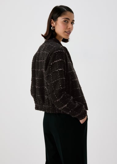 Et Vous Black Textured Bomber Jacket