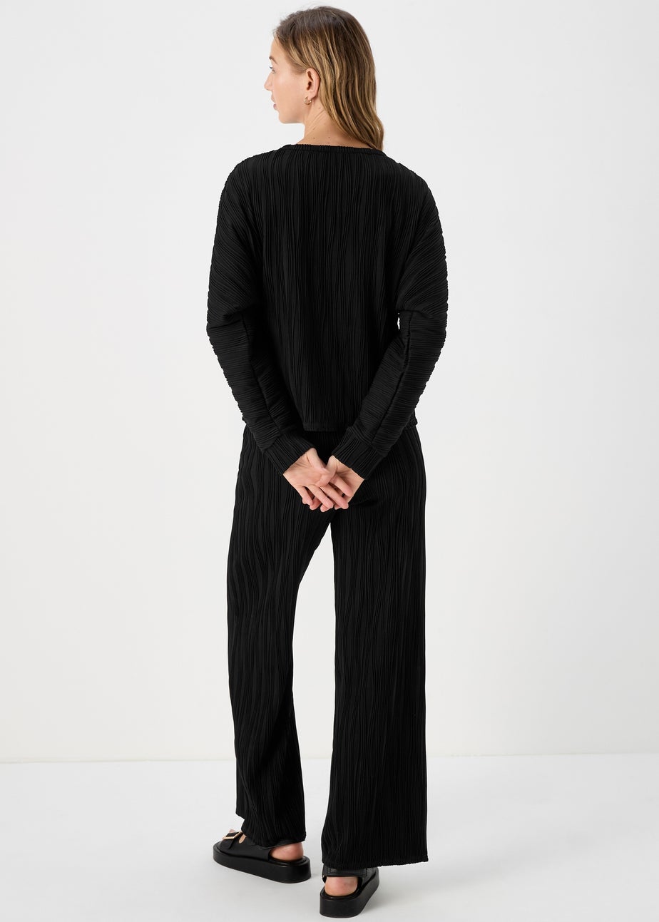 Black Textured Wide Leg Trousers