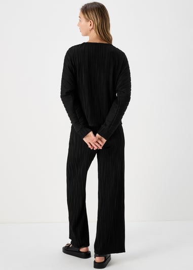 Black Textured Wide Leg Trousers