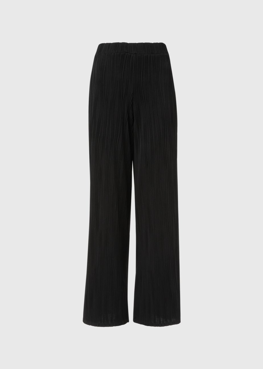 Black Textured Wide Leg Trousers