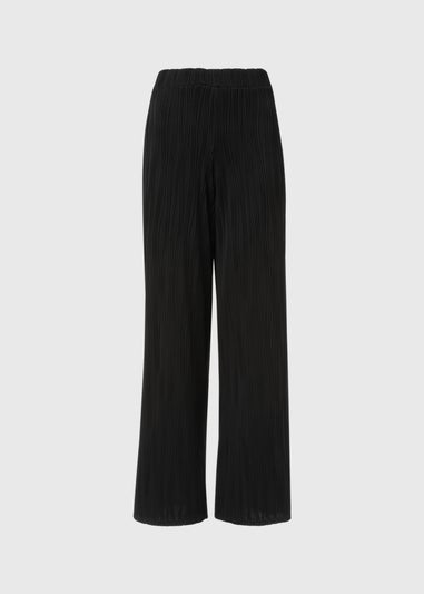 Black Textured Wide Leg Trousers