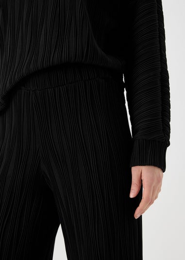 Black Textured Wide Leg Trousers