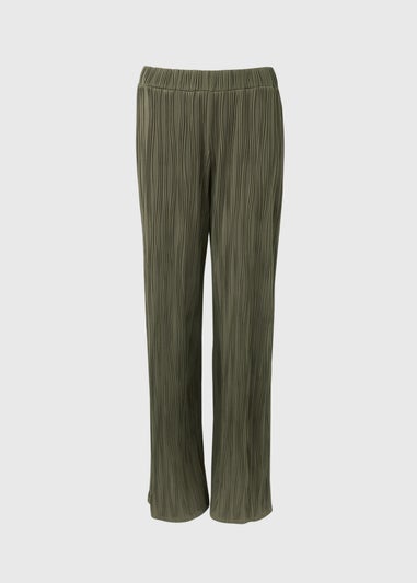 Khaki Wide Leg Textured Trousers
