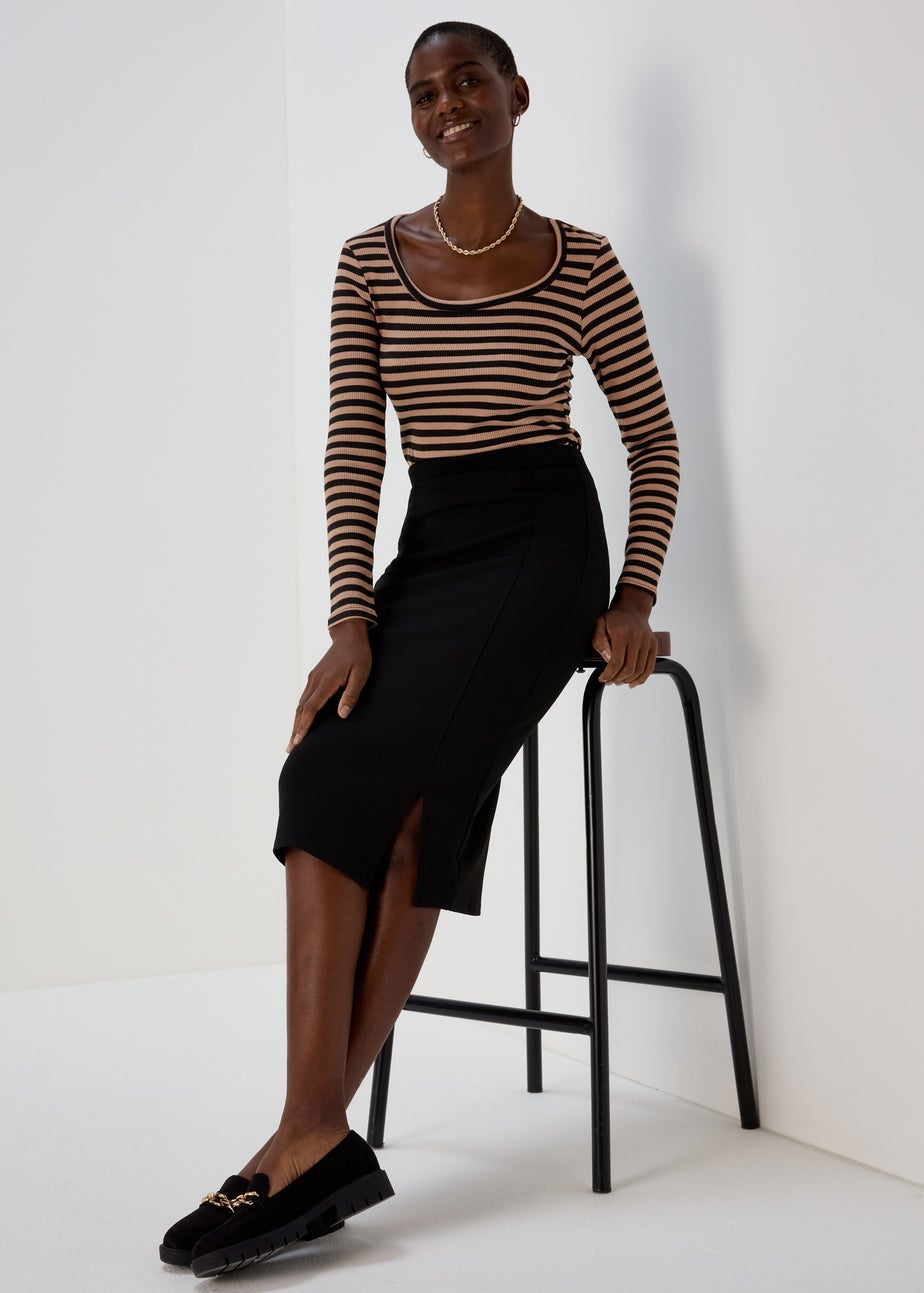 Camel Stripe Scoop Neck Top