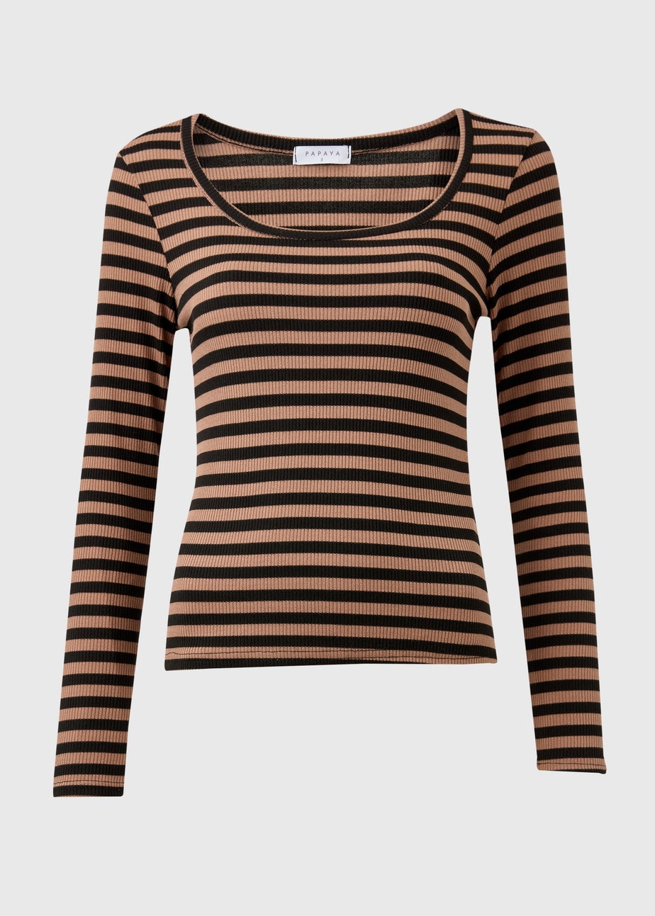 Camel Stripe Scoop Neck Top