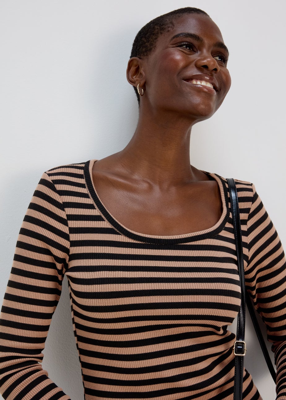 Camel Stripe Scoop Neck Top