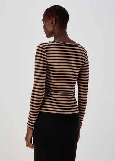 Camel Stripe Scoop Neck Top
