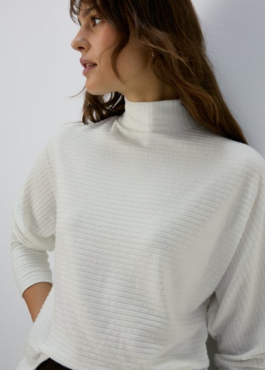 Ivory Rib High Neck Top