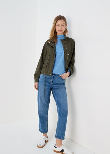 Blue Rib High Neck Top