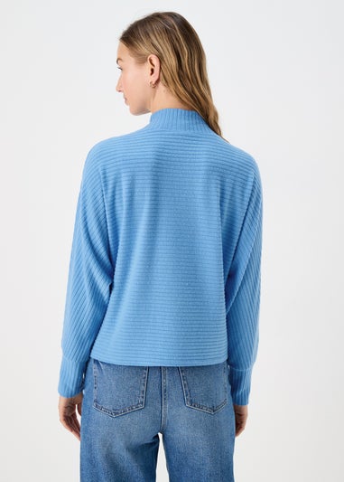 Blue Rib High Neck Top