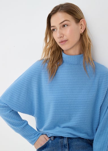 Blue Rib High Neck Top