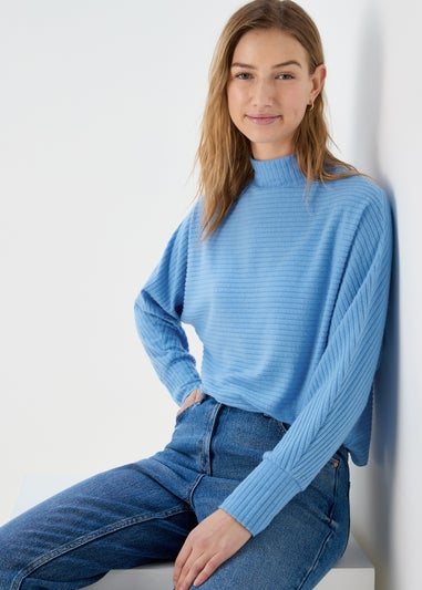 Blue Rib High Neck Top