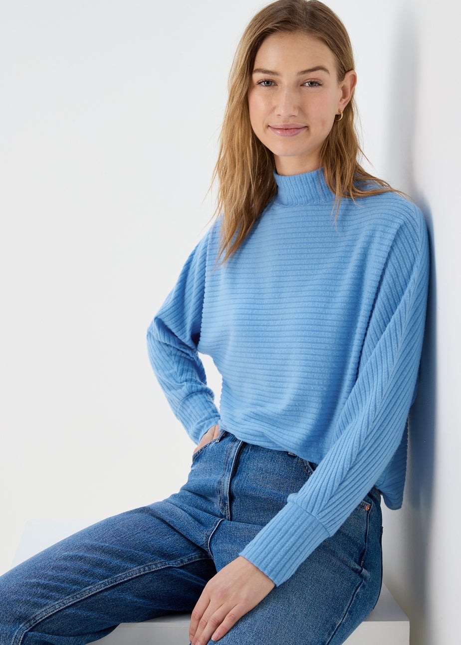 Blue Rib High Neck Top
