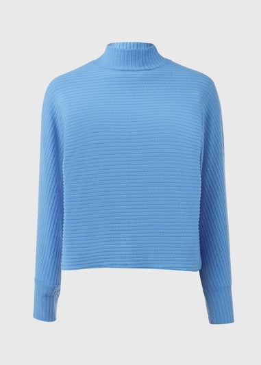 Blue Rib High Neck Top