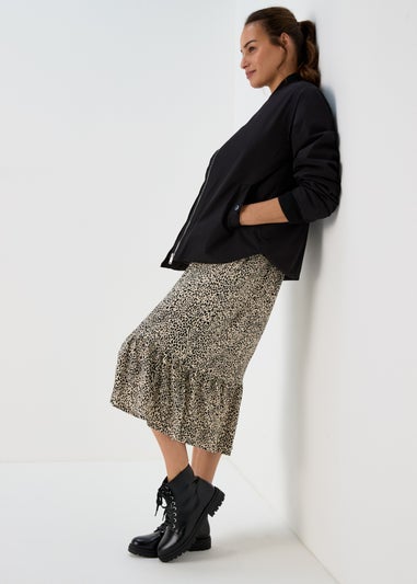 Beige Animal Print Midi Dress