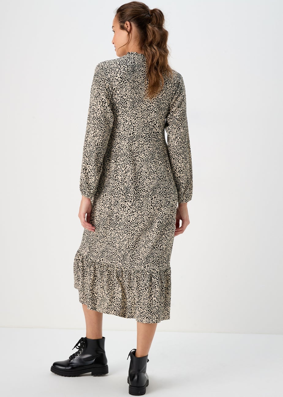 Beige Animal Print Midi Dress