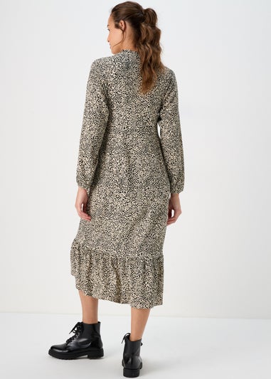 Beige Animal Print Midi Dress