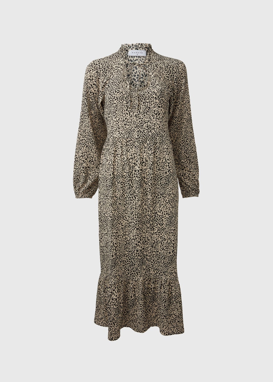 Beige Animal Print Midi Dress