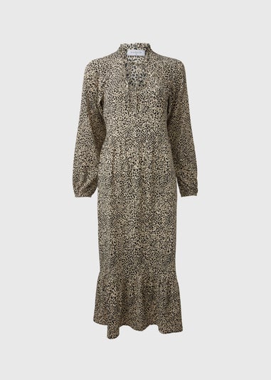 Beige Animal Print Midi Dress