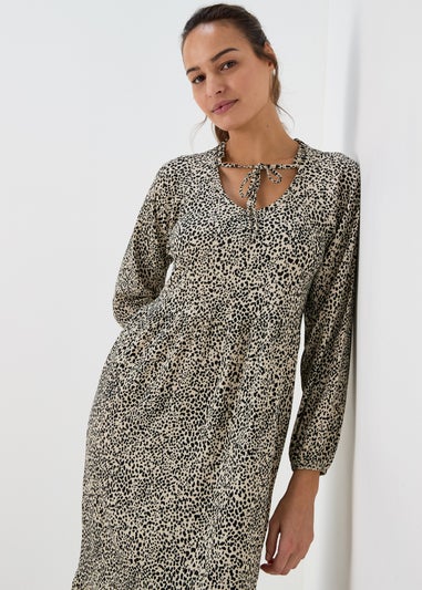 Beige Animal Print Midi Dress