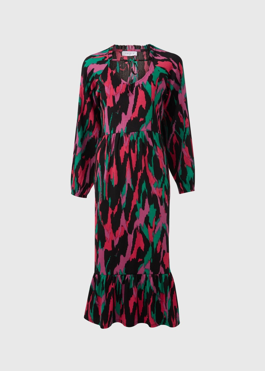 Multicolour Tie Neck Midi Dress