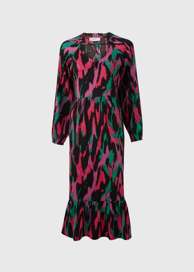 Multicolour Tie Neck Midi Dress