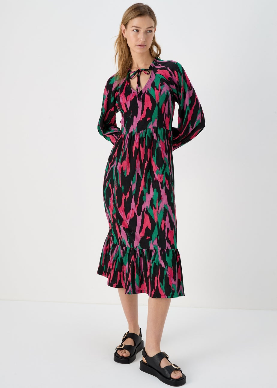 Multicolour Tie Neck Midi Dress