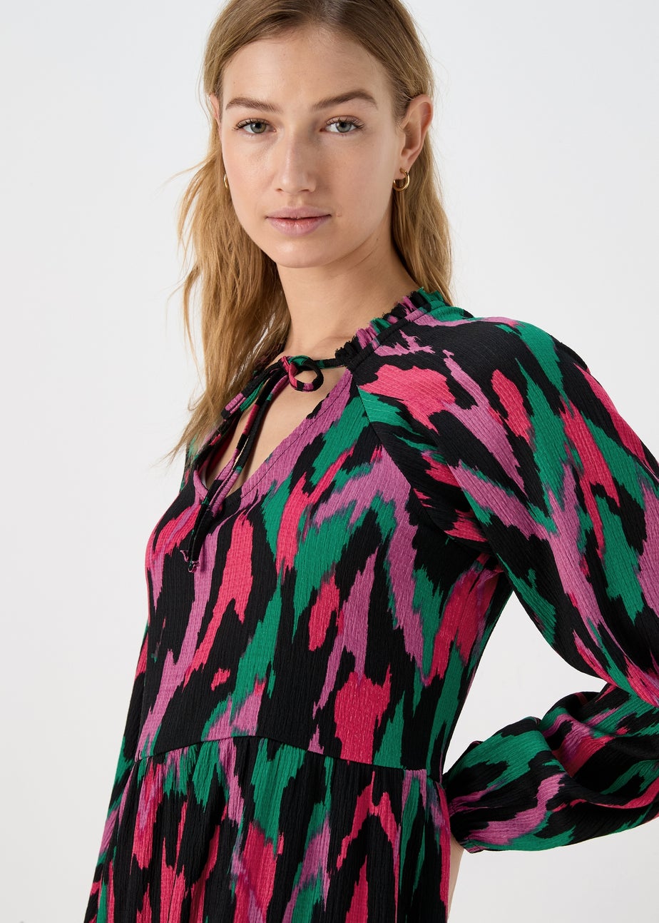Multicolour Tie Neck Midi Dress