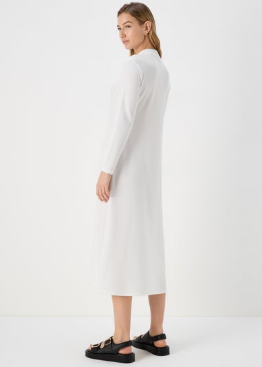Ivory Rib Midi High Neck Dress