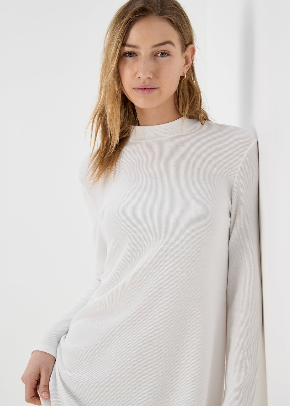 Ivory Rib Midi High Neck Dress