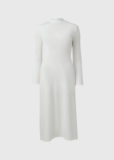 Ivory Rib Midi High Neck Dress