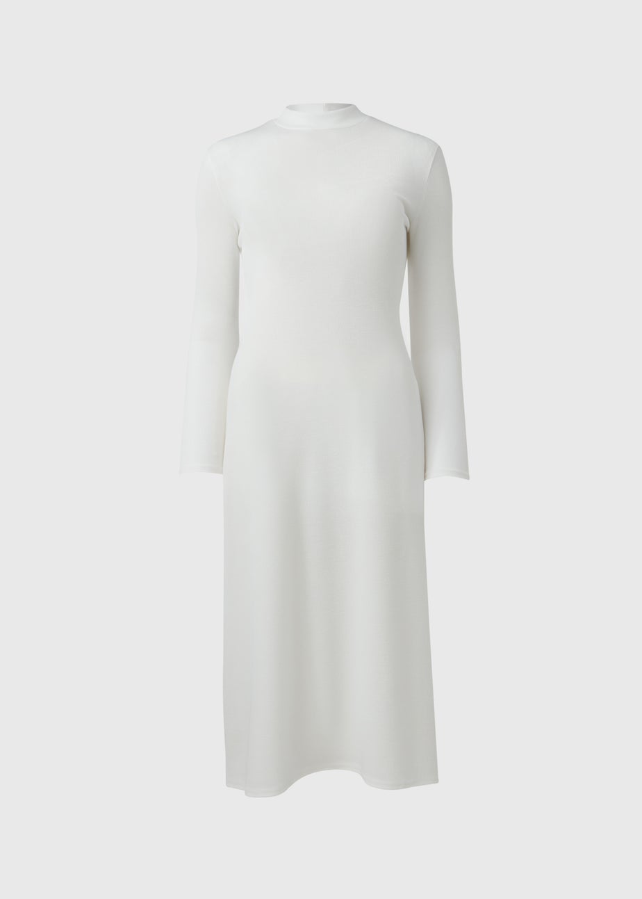 Ivory Rib Midi High Neck Dress