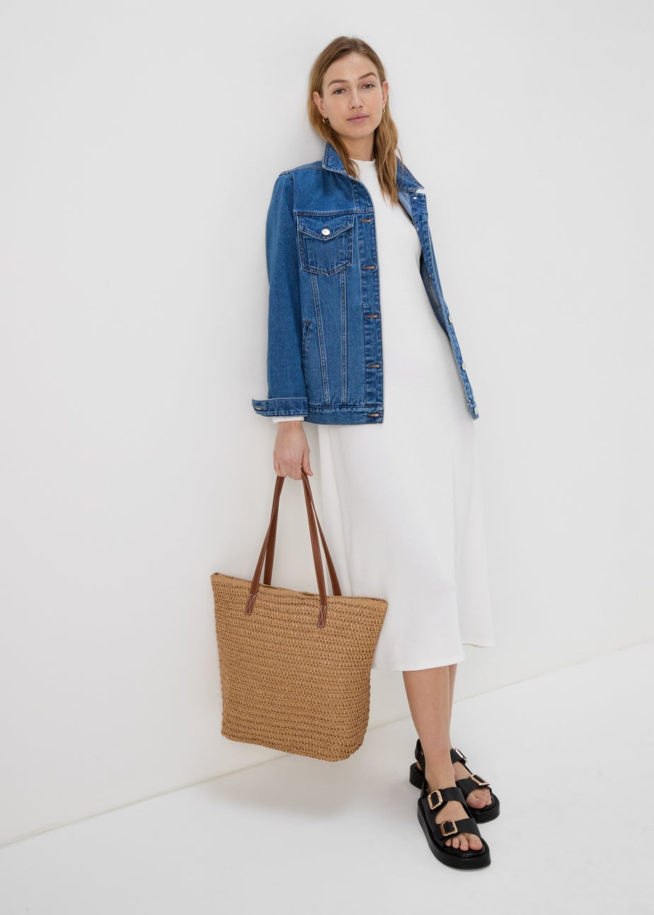 Ivory Rib Midi High Neck Dress