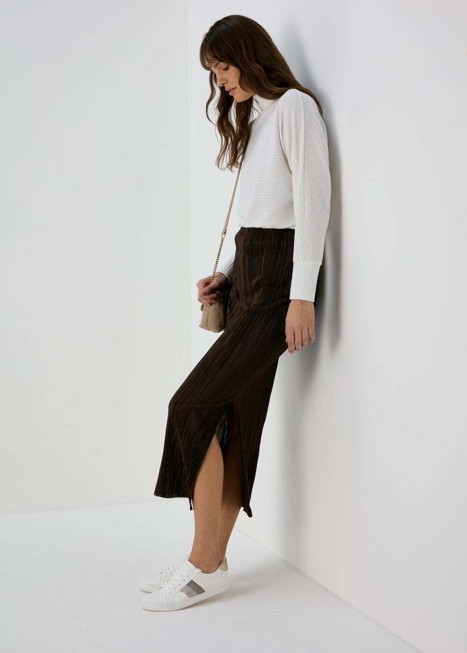 Brown Plisse Midi Skirt