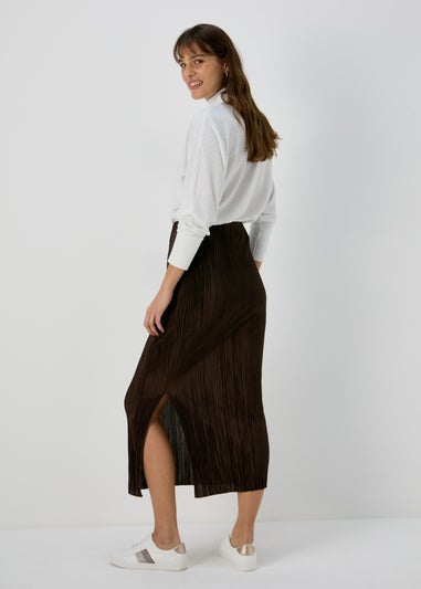 Brown Plisse Midi Skirt