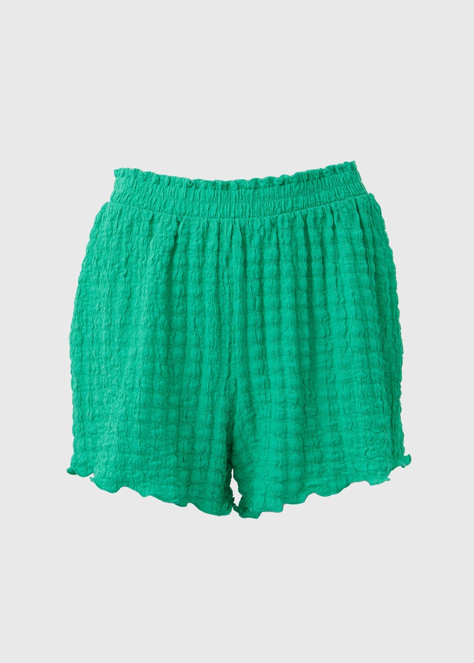Green Textured Co Ord Shorts