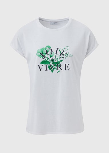 White Floral Print Slogan T-Shirt
