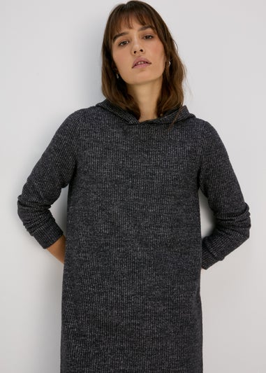 Grey Hooded Ribbed Dress
