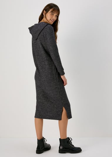 Grey Hooded Ribbed Dress