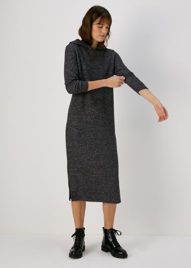 Grey Hooded Ribbed Dress