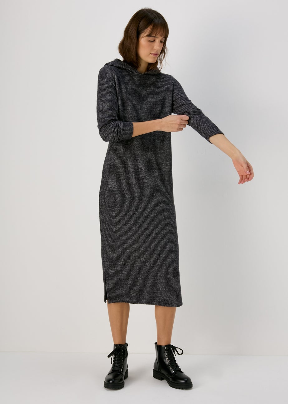 Grey Hooded Ribbed Dress