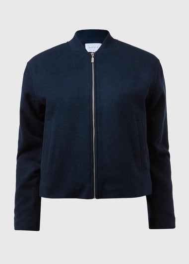 Navy Wool Look Bomber Jacket